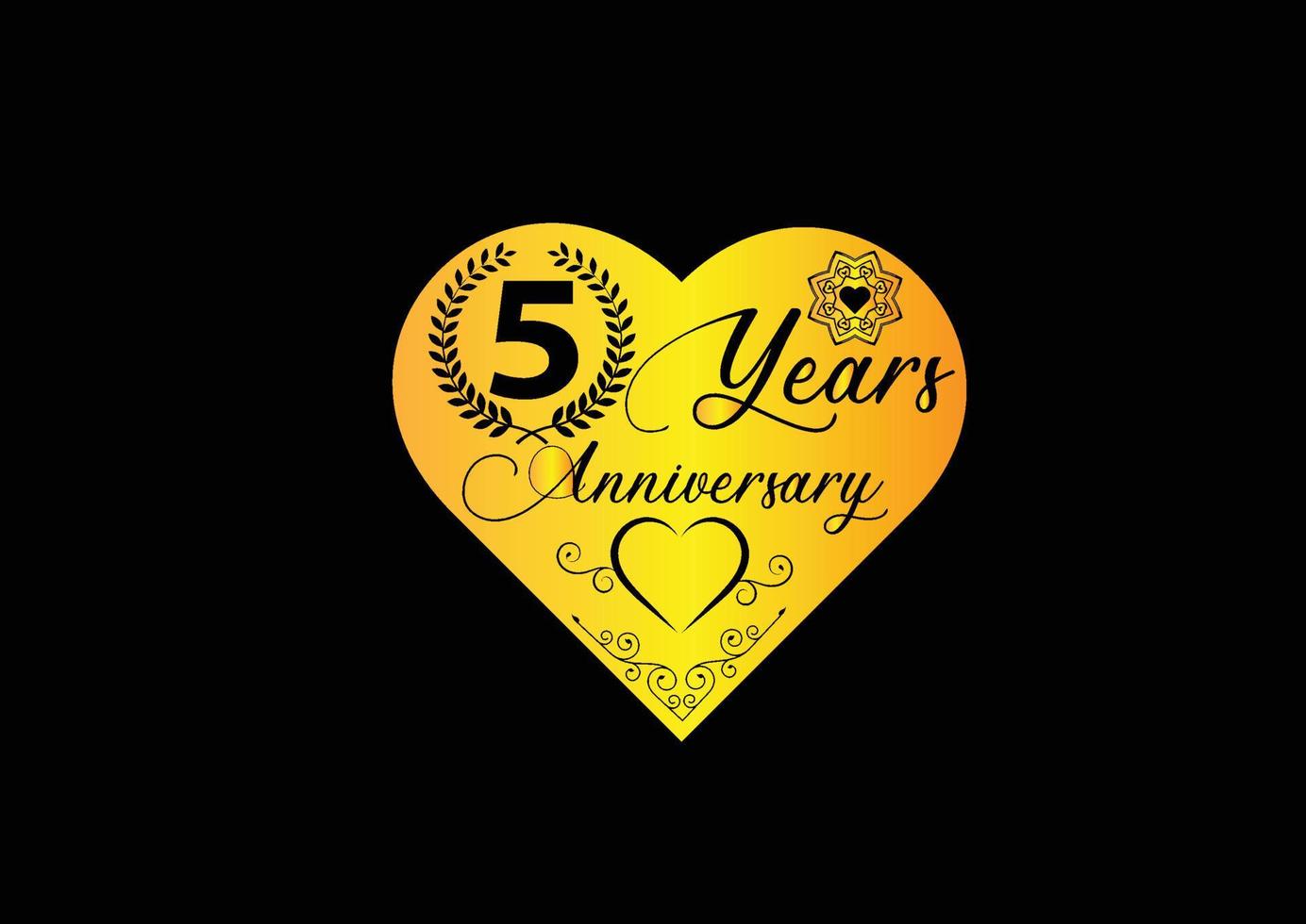 Celebração de aniversário de 5 anos com logotipo de amor e design de ícone vetor