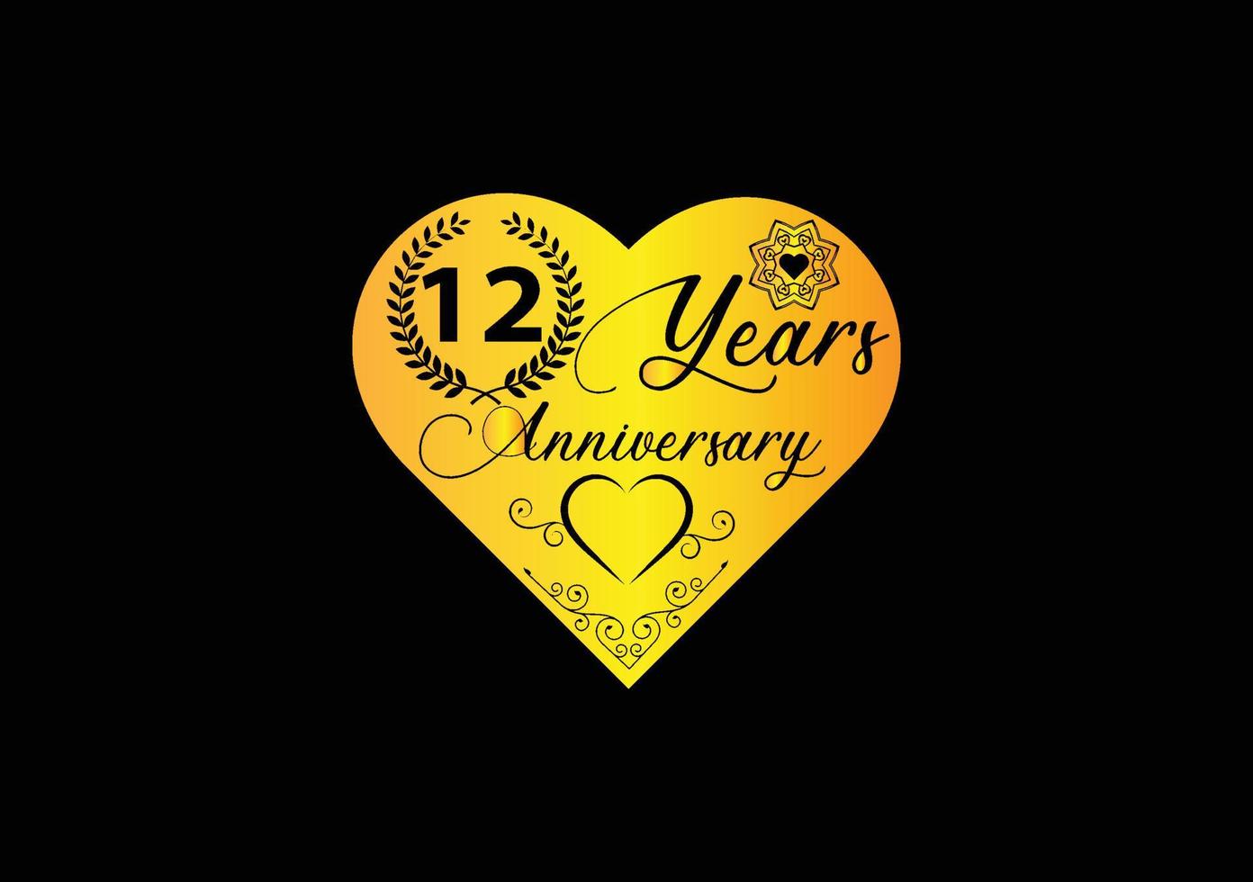 Celebração de aniversário de 12 anos com logotipo de amor e design de ícone vetor