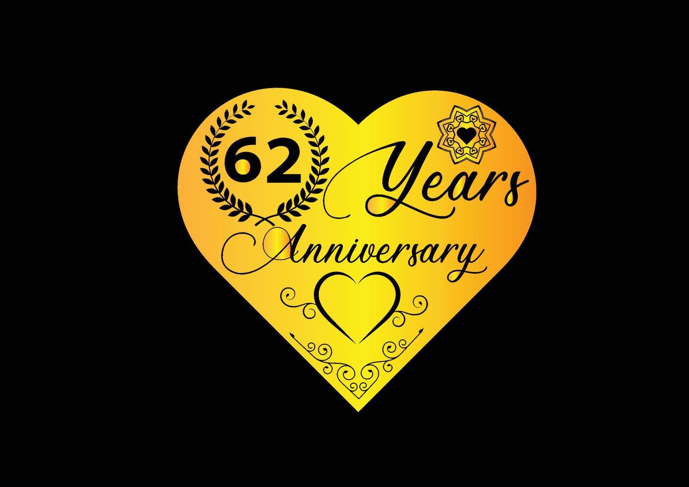 Celebração do aniversário de 62 anos com logotipo de amor e design de ícones vetor