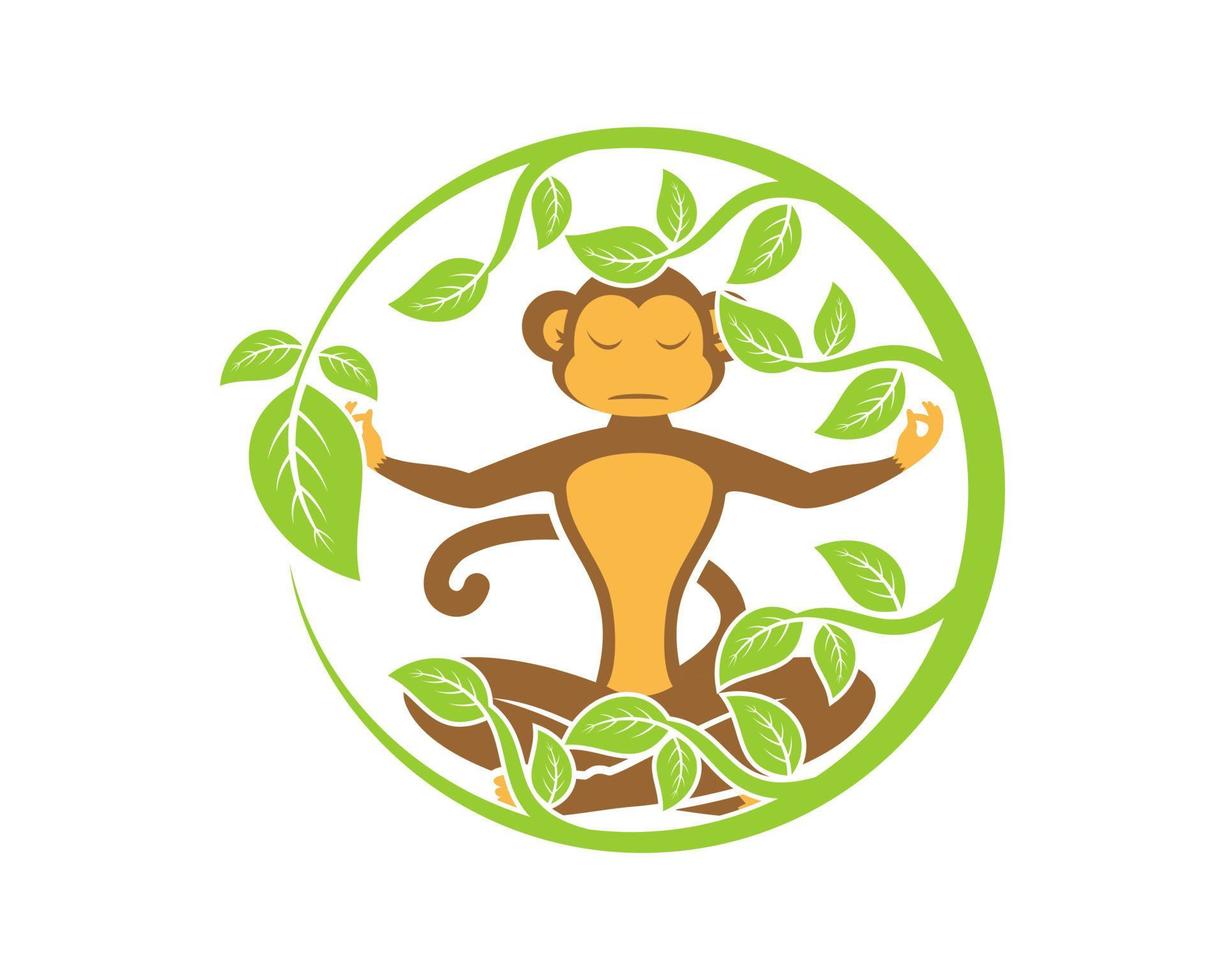 meditação de relaxamento de macaco na árvore do círculo vetor