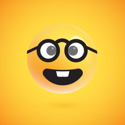 Emoticon amarelo realista na frente de um fundo amarelo, ilustração vetorial vetor