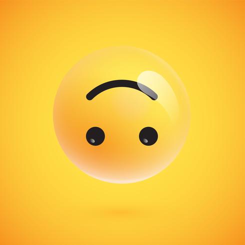 Emoticon amarelo realista na frente de um fundo amarelo, ilustração vetorial vetor