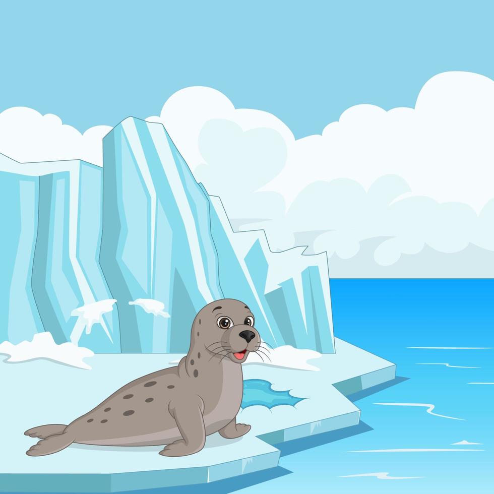 Caricatura de foca flutuando no gelo vetor