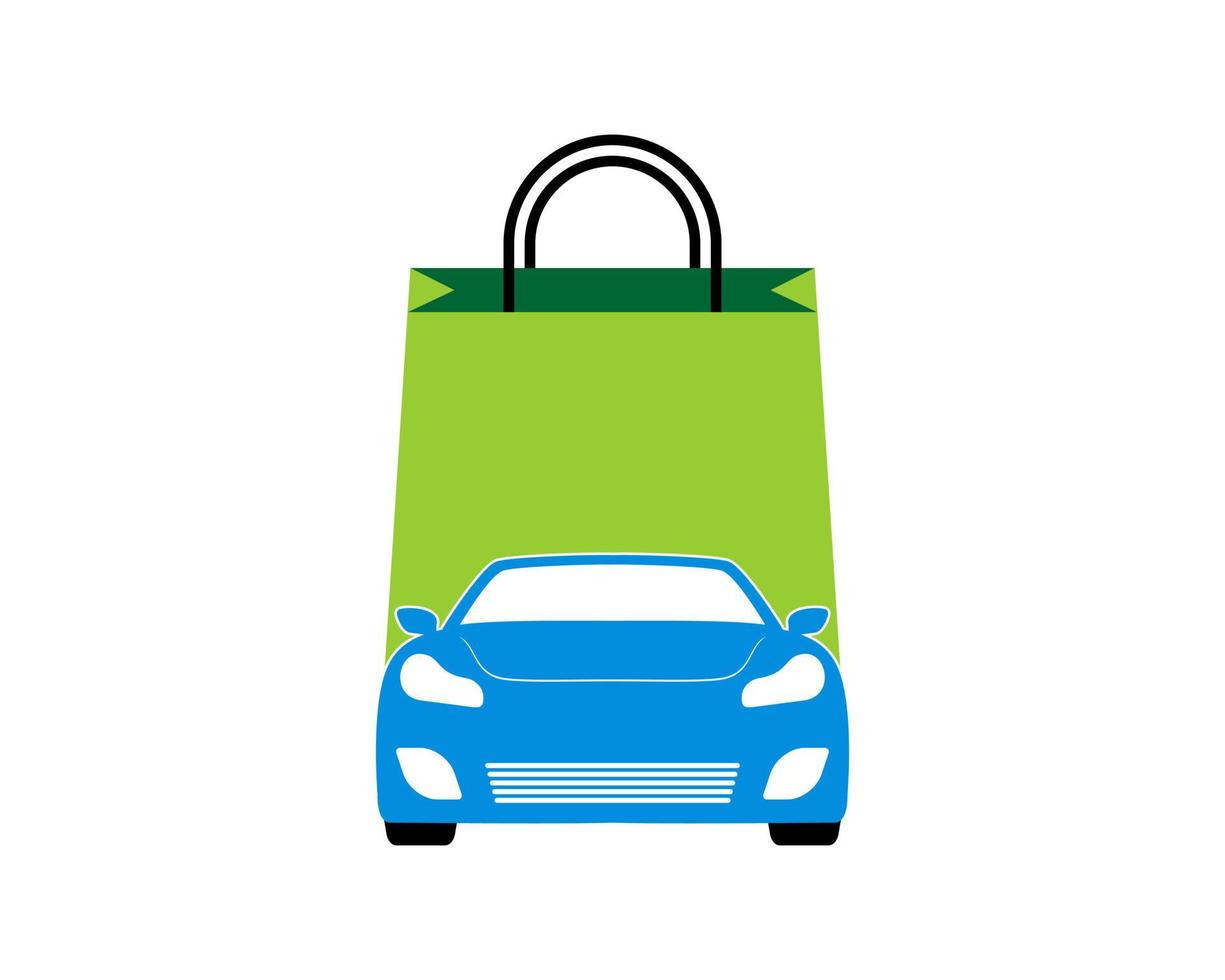 sacola de compras com carro azul no meio vetor