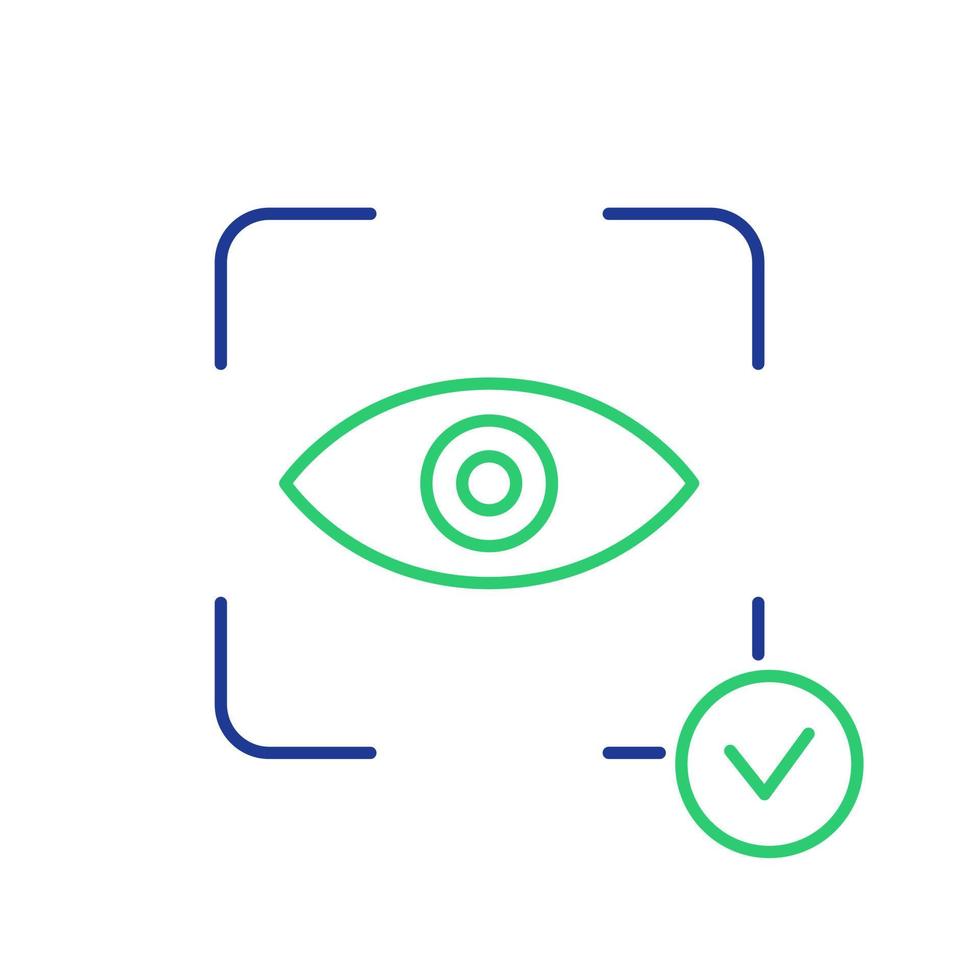 ícone da linha de varredura do olho. símbolo de verificação de segurança. sistema de identificação da retina e sinal de reconhecimento. pictograma de detecção de olhos pessoais. digitalize a íris do ícone da linha do olho. ilustração vetorial vetor