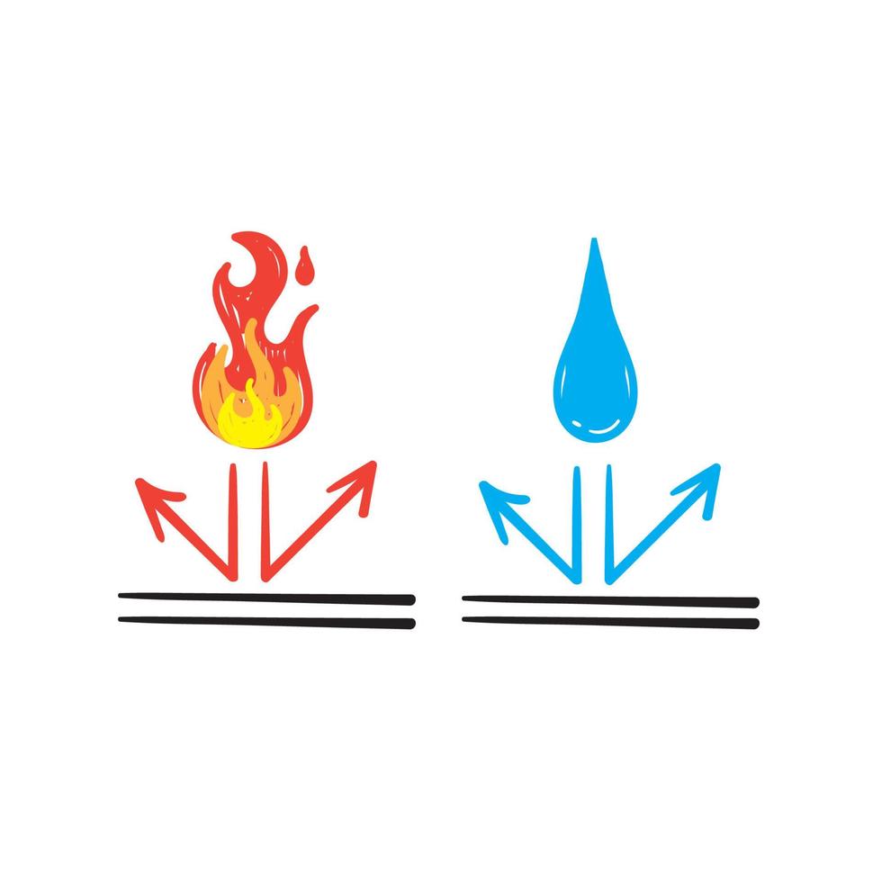 mão desenhada doodle elemento à prova de fogo e à prova d'água símbolo ilustração vetorial vetor