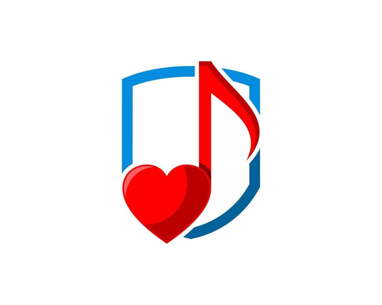 escudo de proteção com nota de música de amor dentro vetor