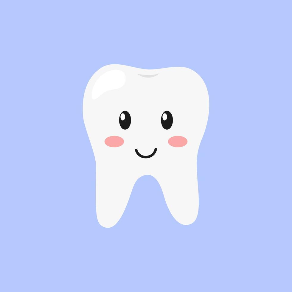 personagem de dente bonito dos desenhos animados sorrindo. dente feliz engraçado isolado. ilustração plana do vetor