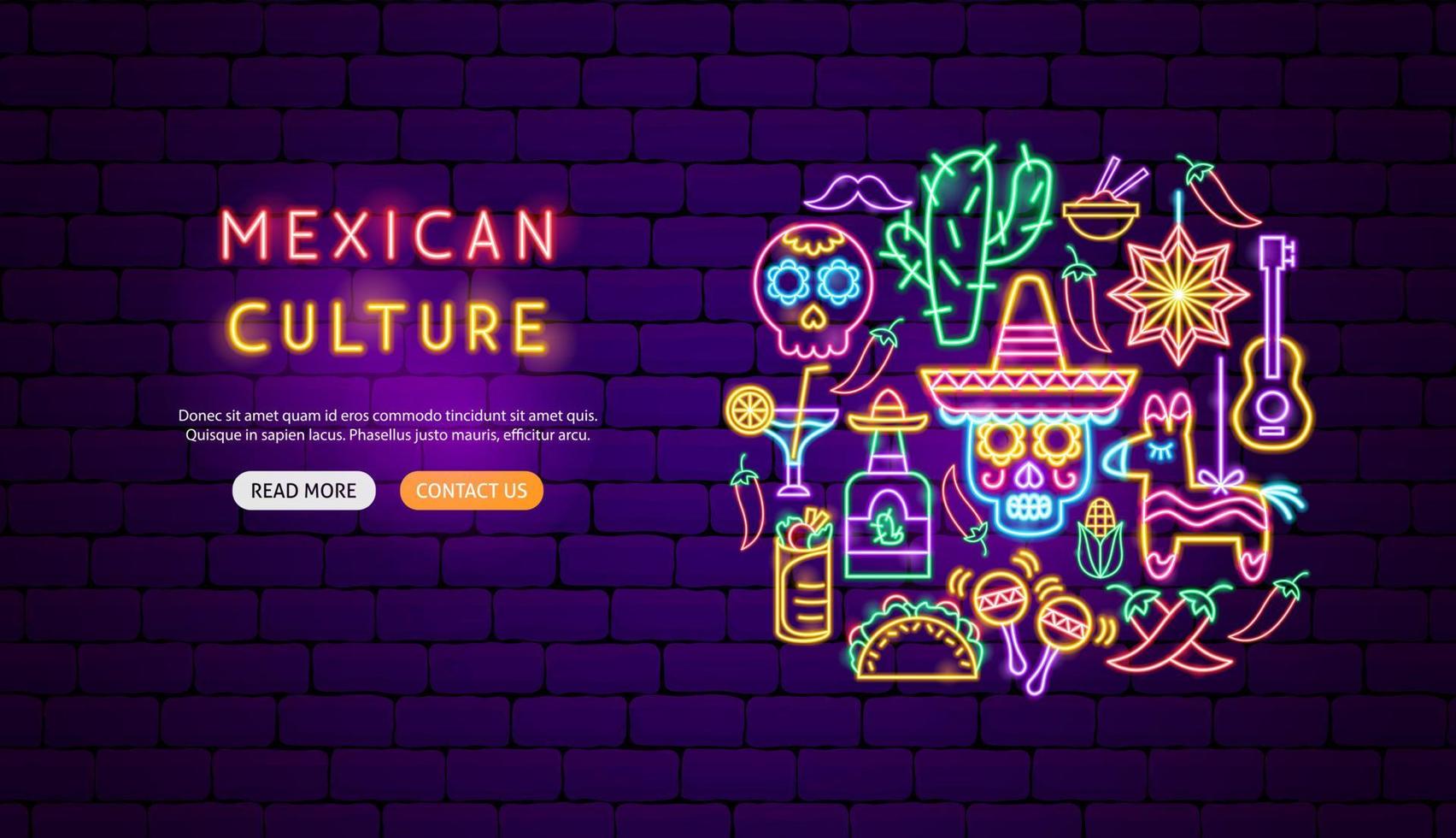 desenho de banner de néon da cultura mexicana vetor