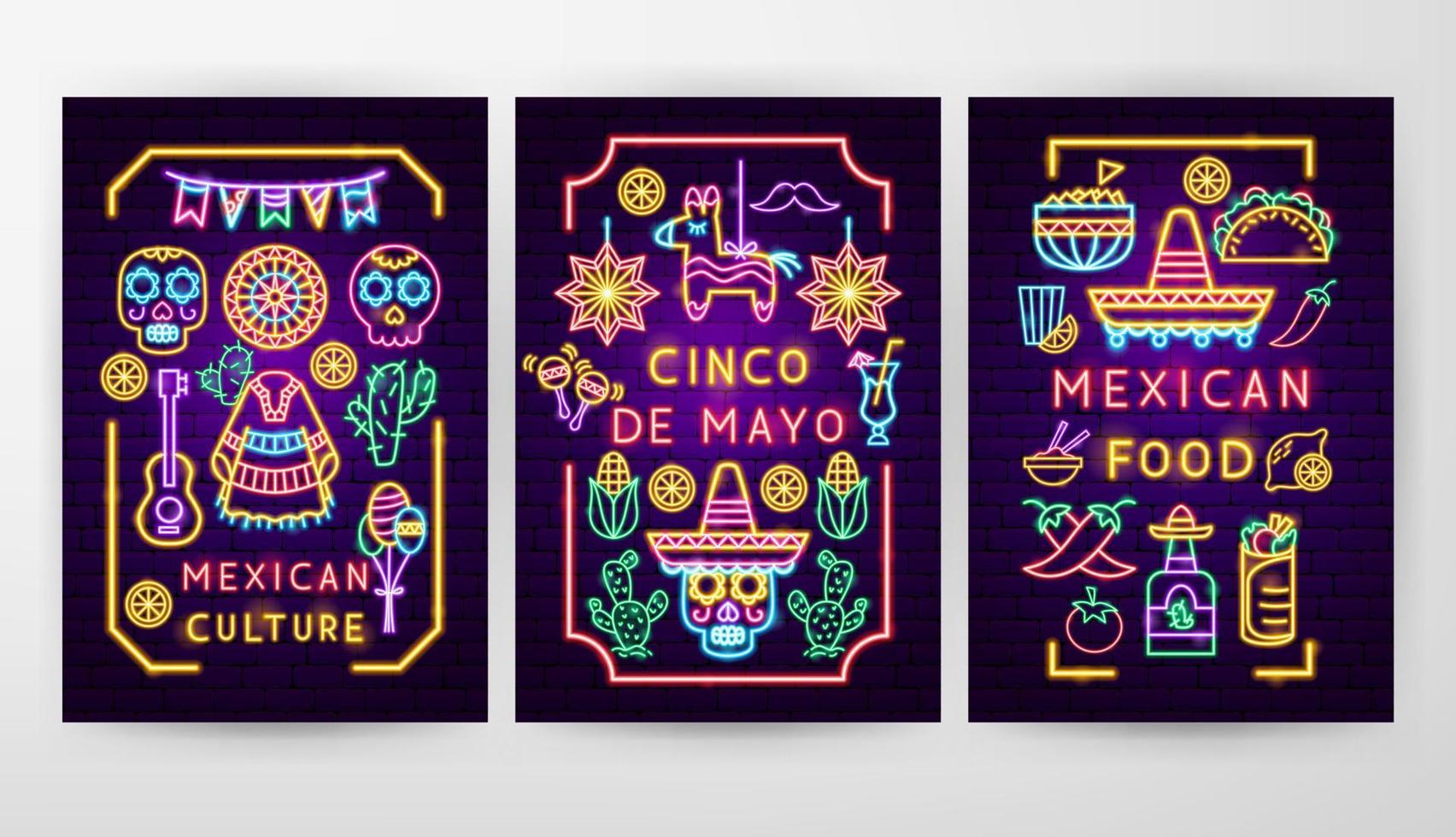 conceitos de panfleto de néon de feriado mexicano vetor