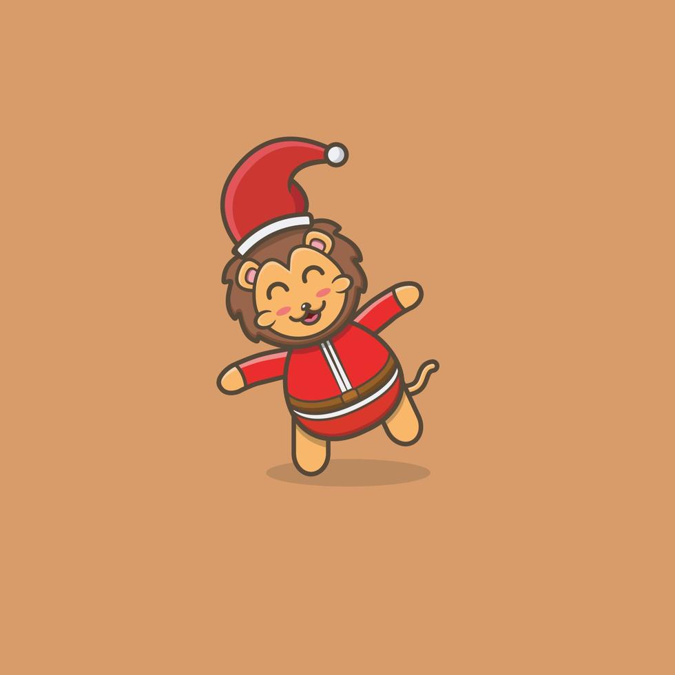 leão bebê fofo engraçado com o Natal. personagem, mascote, ícone, logotipo, desenho animado e design bonito. vetor