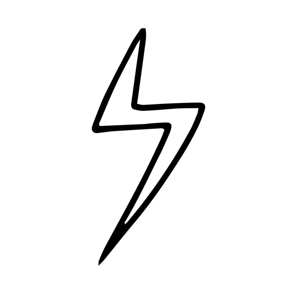 um sinal de tempestade desenhado no estilo doodle. um flash de um relâmpago em uma imagem em preto e branco. desenho de contorno à mão. ilustração monocromática. vetor