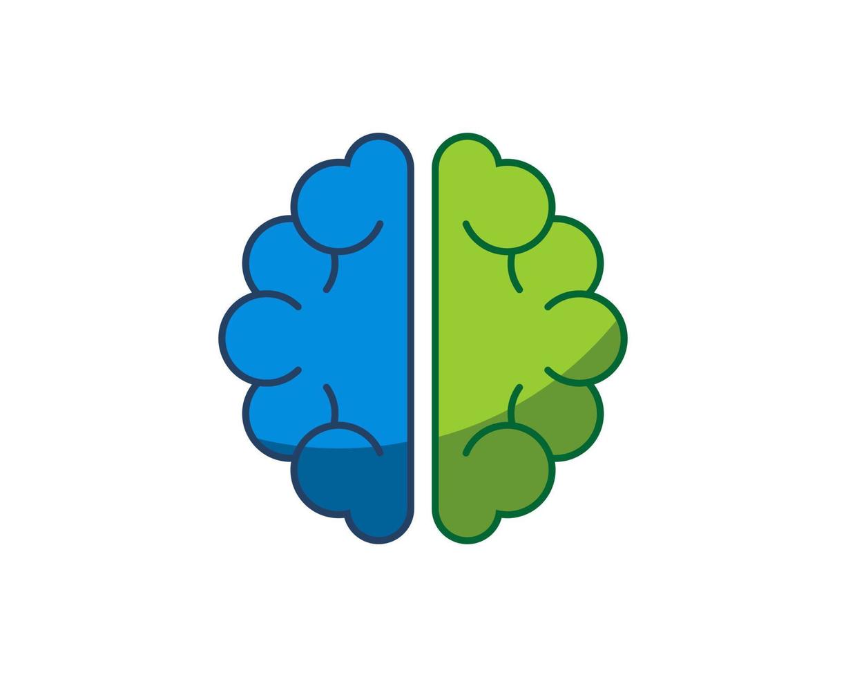 cérebro abstrato e simples nas cores verde e azul vetor