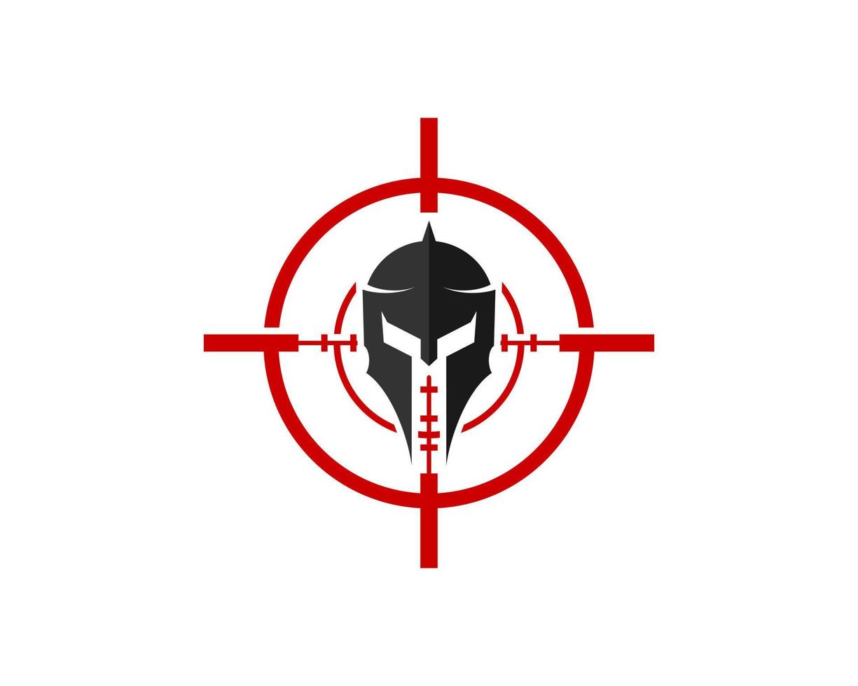 símbolo de atirador vermelho com capacete espartano dentro vetor