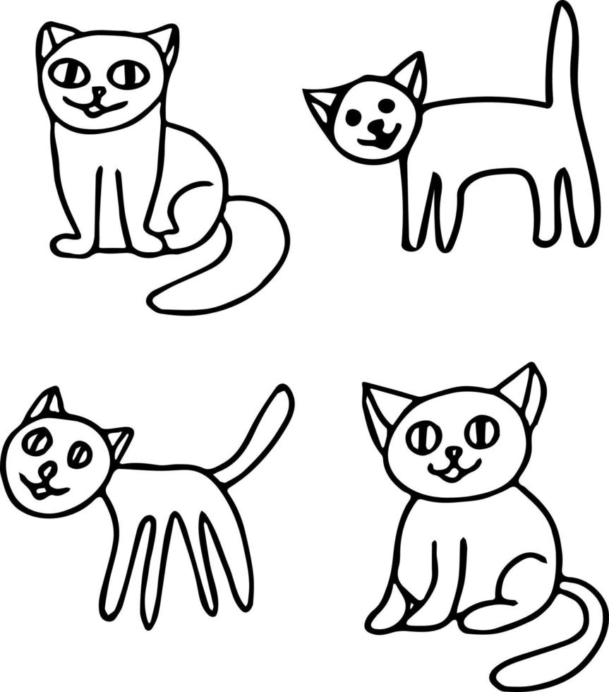 gatos bonitos dormir conjunto desenhado à mão em estilo doodle. elementos escandinavos. animais, fofos, animais de estimação vetor