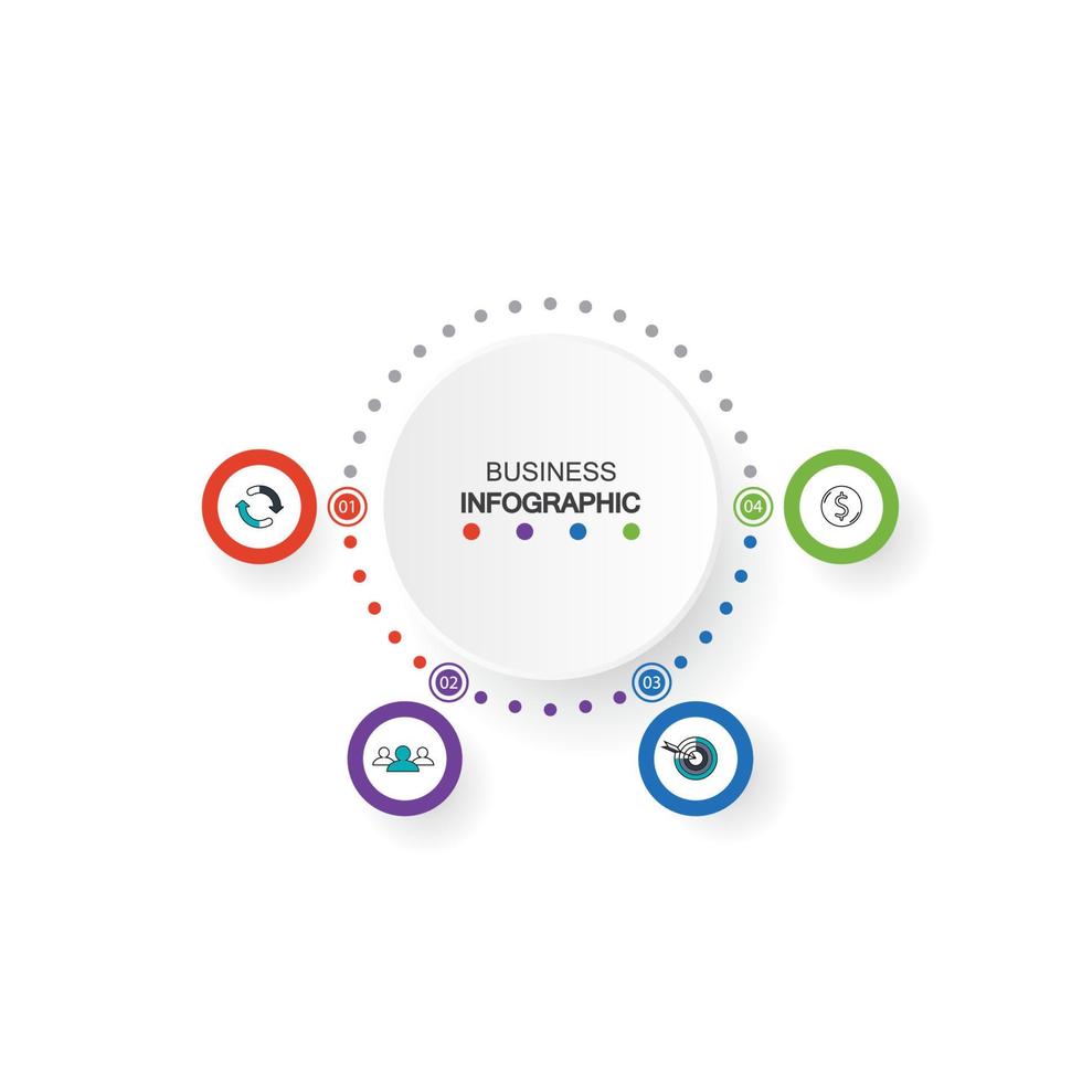 quatro elementos do círculo com ícones de papel e lugar para o texto circular o papel branco. o conceito de 4 recursos de desenvolvimento de negócios. modelo de design do infográfico. ilustração vetorial. vetor