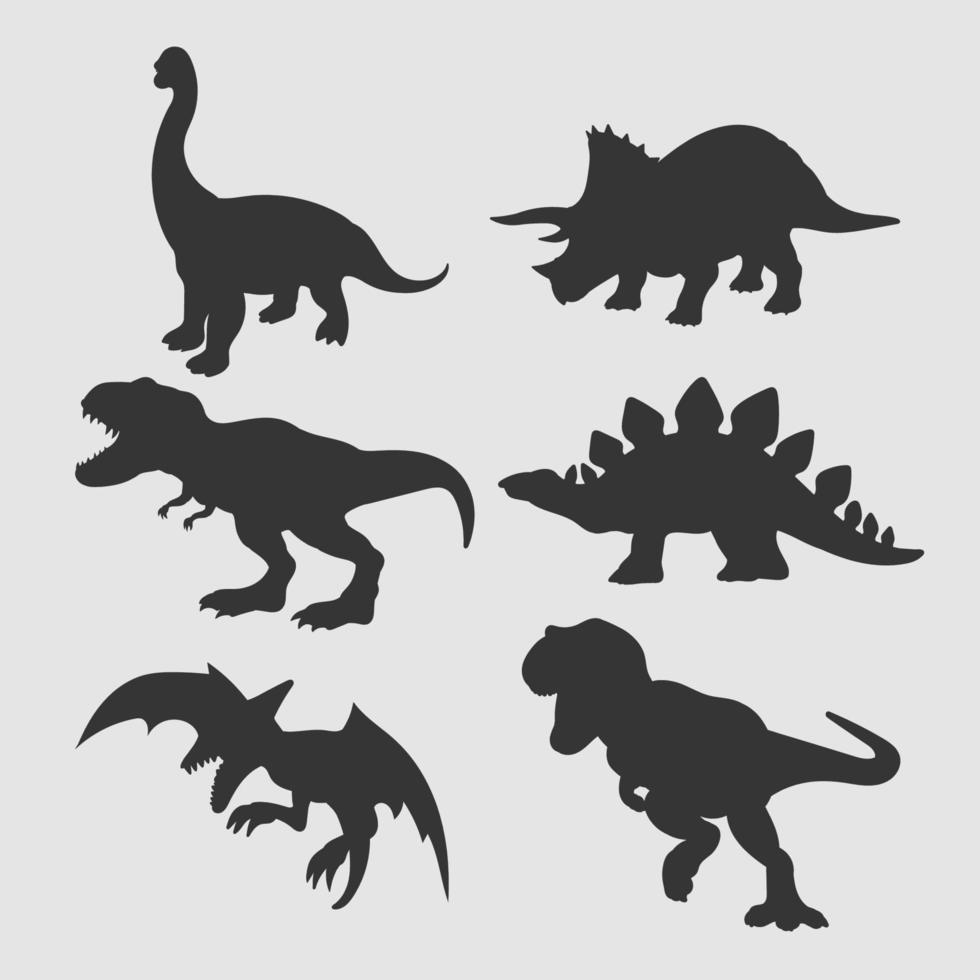 ilustração vetorial de silhueta de vários dinossauros vetor