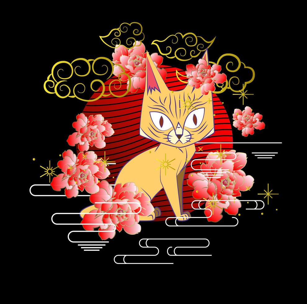 O design da ilustração do gato para sukajan é um pano tradicional do Japão ou uma camiseta com bordado digital desenhado à mão camisetas femininas verão casual manga curta hip hop camiseta streetwear vetor
