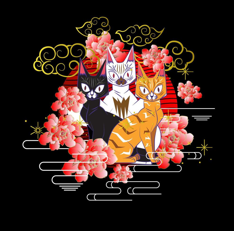 O design da ilustração do gato para sukajan é um pano tradicional do Japão ou uma camiseta com bordado digital desenhado à mão camisetas femininas verão casual manga curta hip hop camiseta streetwear vetor