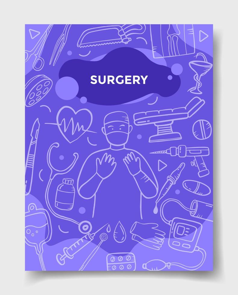 carreira de empregos de médico de cirurgia com estilo de doodle para modelo de banners, panfletos, livros e capa de revista vetor