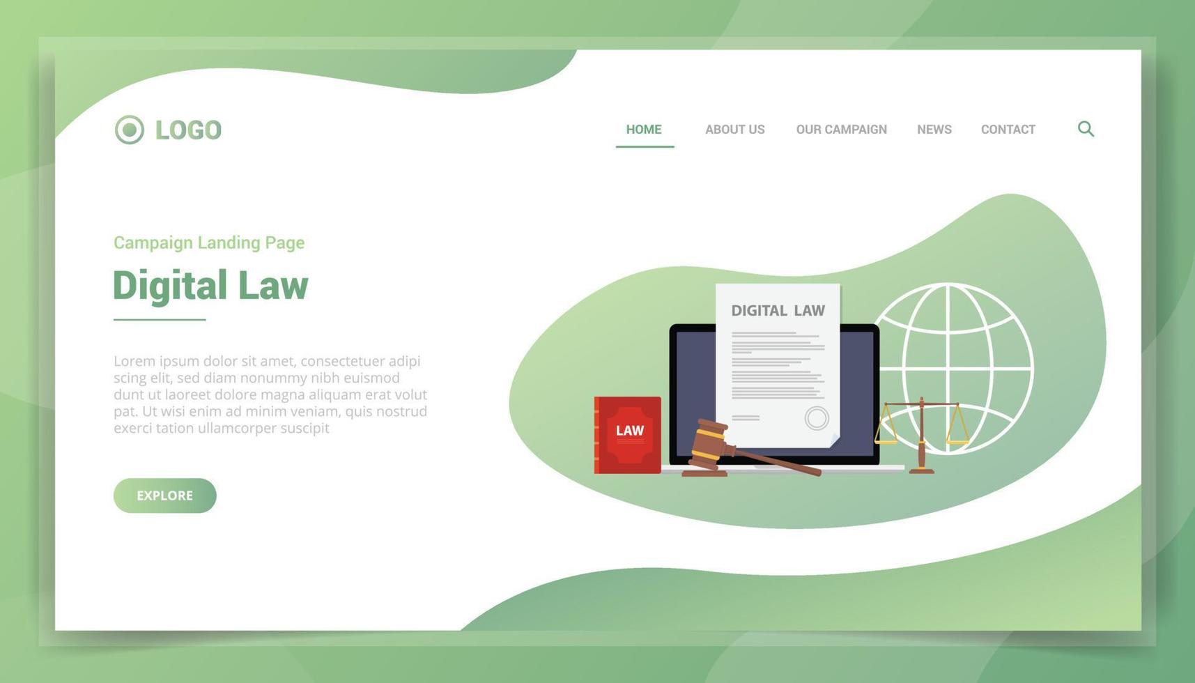 conceito de negócio de direito digital para modelo de site página inicial de destino vetor