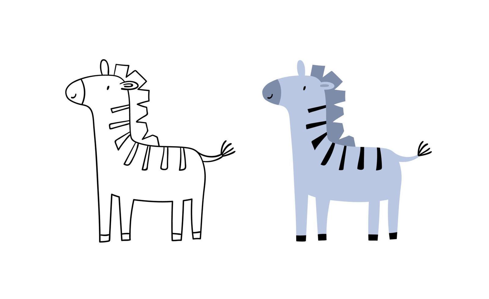 mão desenhada zebra bonita. estilo do doodle. ilustração animal do vetor. vetor