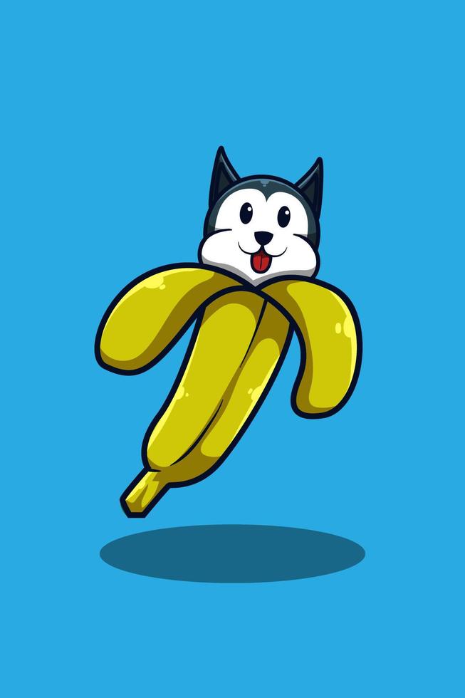 cachorro com banana cartoon ilustração vetor