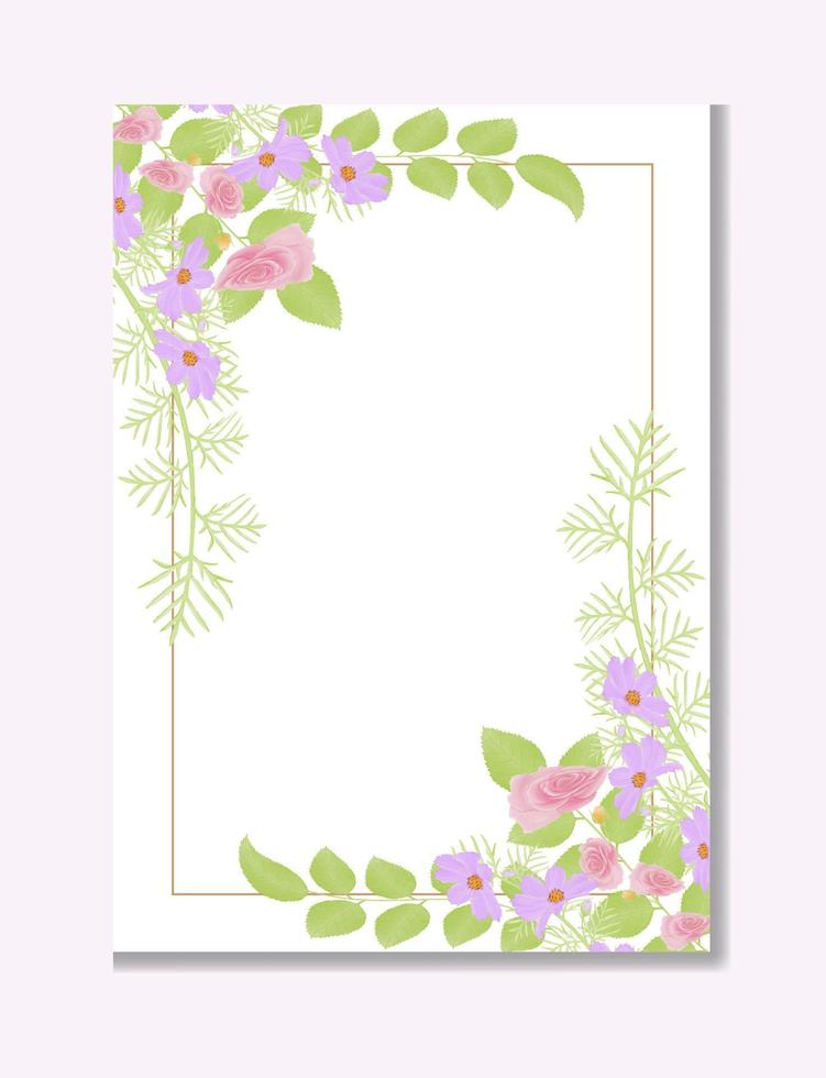 modelo de cartão de convite de casamento moderno com decoração de flores em aquarela cosmos vetor