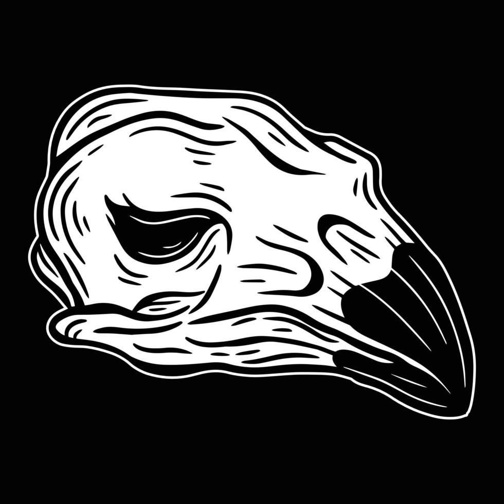 crânio de pássaro cabeça animal preto e branco desenhado à mão conceito de tatuagem arte escura ilustração vetor