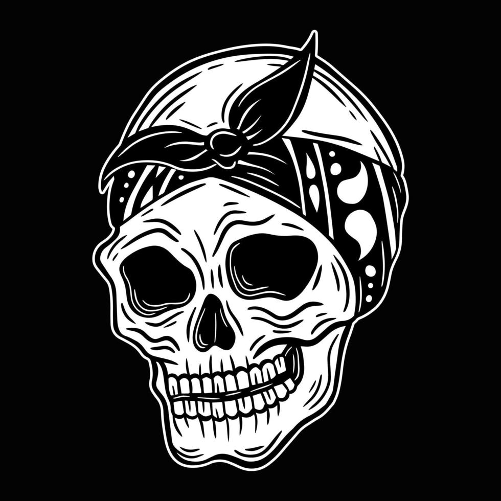 cabeça de crânio preto e branco desenhado à mão tatuagem conceito arte escura ilustração vetor