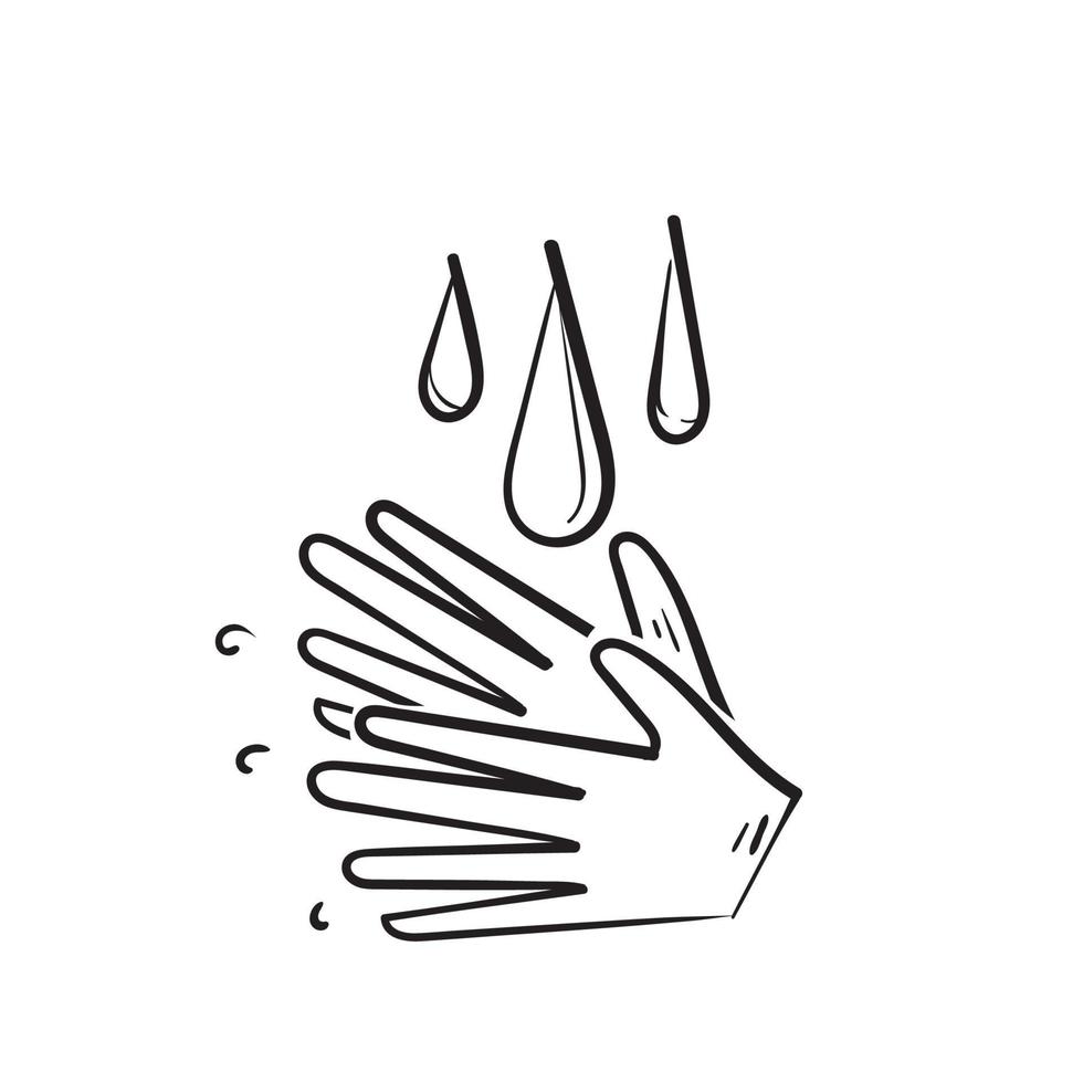 doodle desenhado à mão lavando as mãos com água para manter limpo. vetor