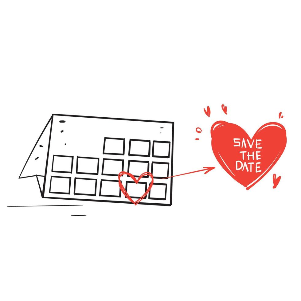 calendário doodle desenhado à mão com ilustração vetorial de sinal de amor isolada vetor