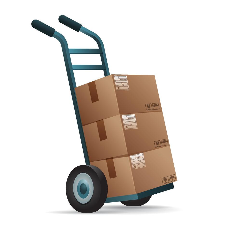 ilustração vetorial de caixa de carrinho e pilha de papelão, elemento gráfico para fins comerciais de logística, transporte, carga e expedição vetor