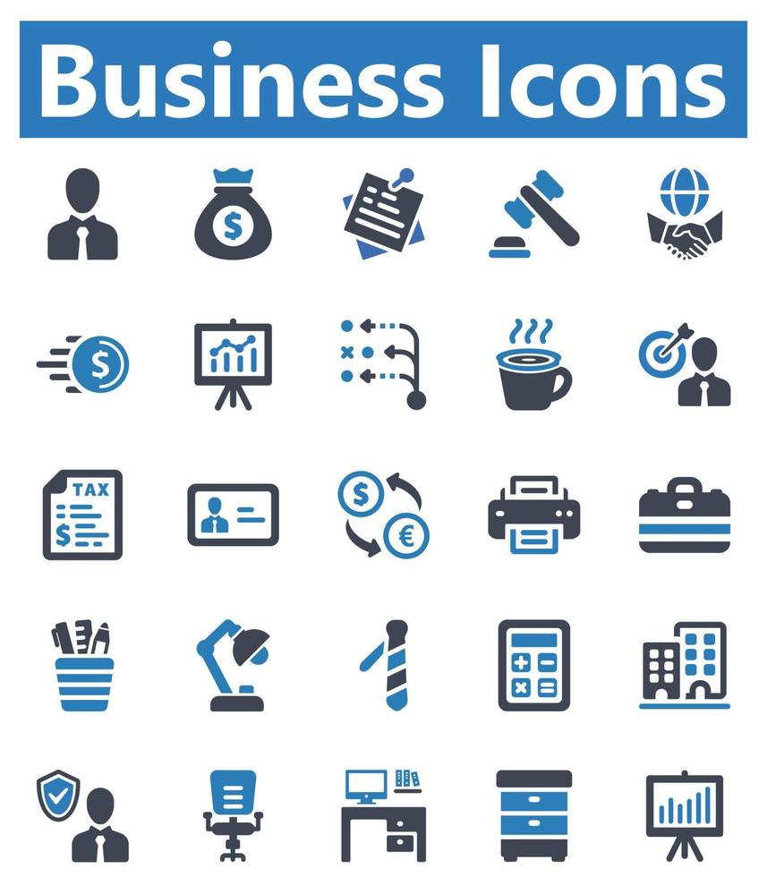 conjunto de ícones de negócios - ilustração vetorial. negócios, lucro, investimento, finanças, escritório, global, crescimento, planejamento, objetivo, imposto, ícones. vetor