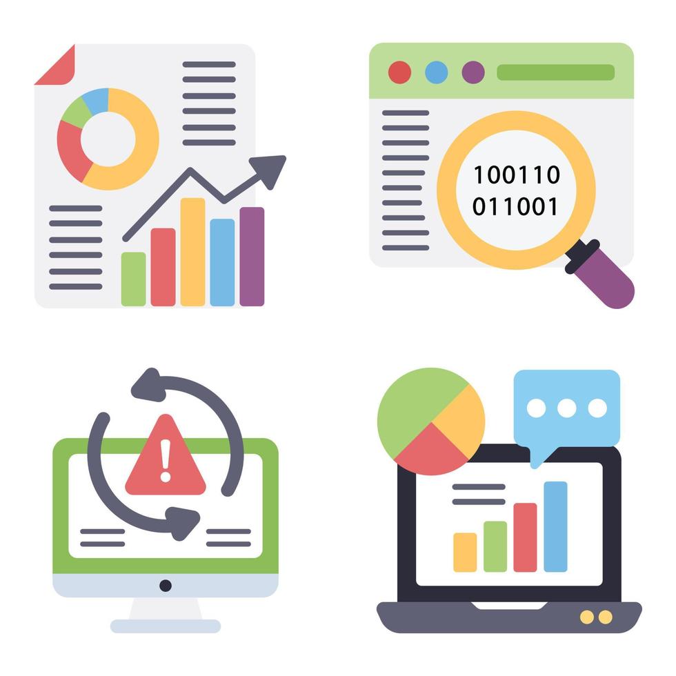 conjunto de ícones planos de big data vetor