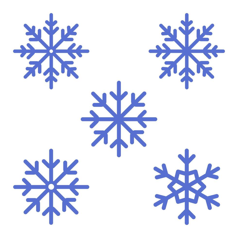 inverno floco de neve conjunto de silhueta de ícone isolado azul na ilustração vetorial de fundo branco. vetor
