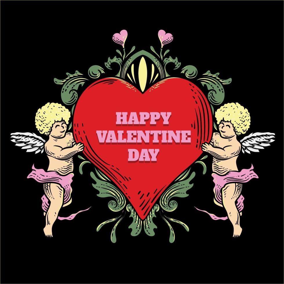 vintage dois cupido com amor feliz dia dos namorados vetor