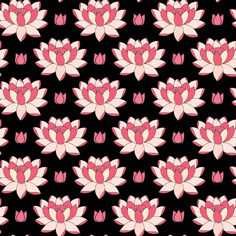 design de padrão sem emenda de flor de lótus rosa vermelha vetor