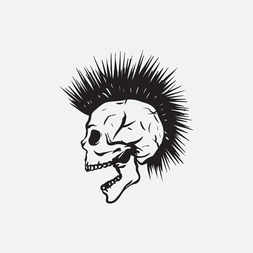 ilustração do desenho do punk do crânio. vetor