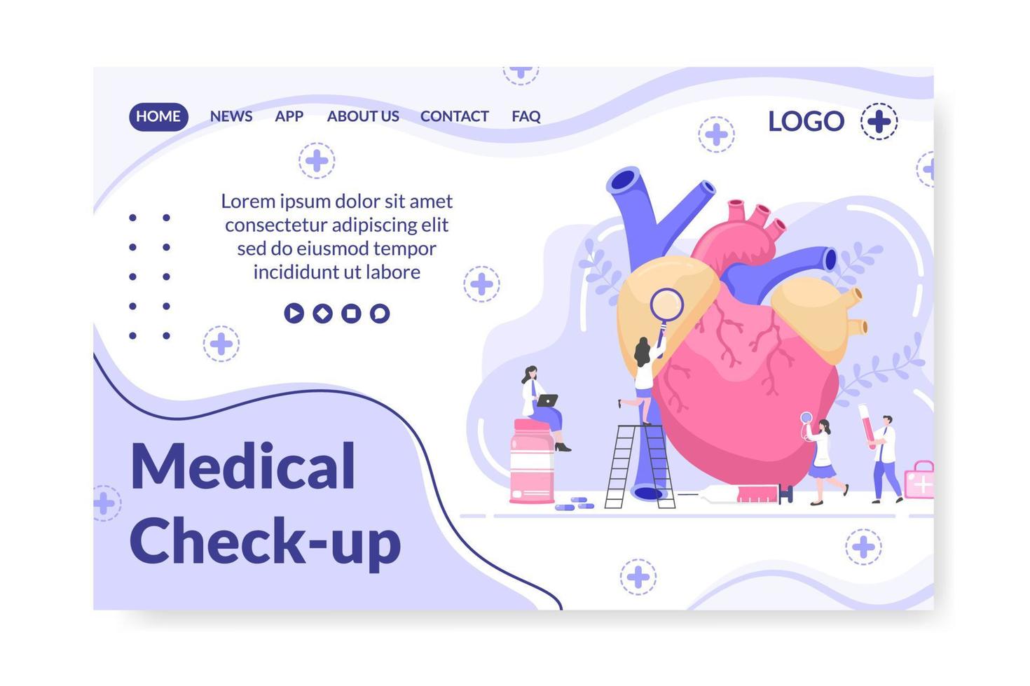 modelo de página de destino de verificação médica ilustração de design plano de saúde editável de fundo quadrado para mídia social, cartão comemorativo ou web vetor