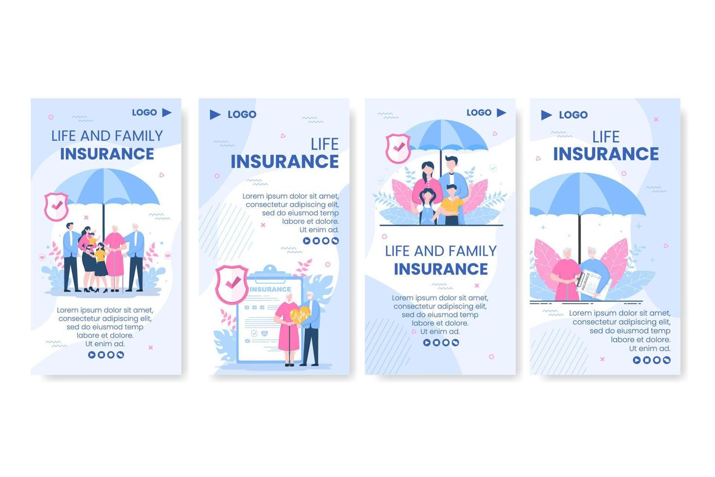 histórias de seguro de vida familiar modelo design plano ilustração editável fundo quadrado para mídia social ou cartão comemorativo vetor