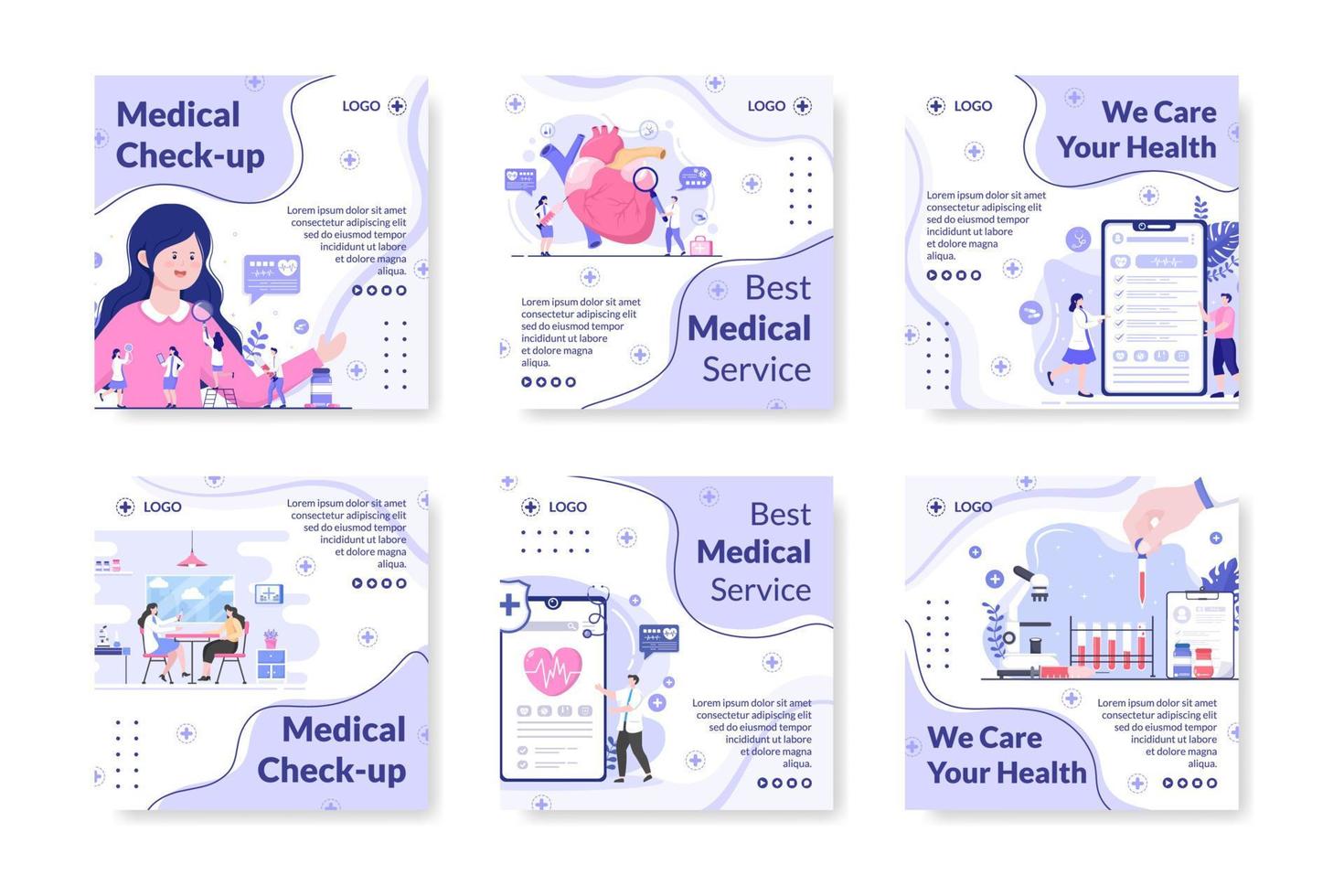 modelo de posto de exame médico ilustração design plano de saúde editável de fundo quadrado para mídia social, cartão de felicitações ou web vetor