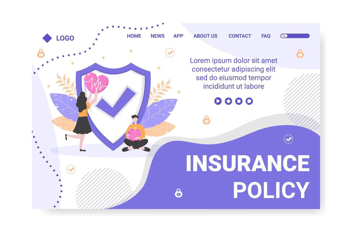 ilustração de design plano de modelo de página de destino de apólice de seguro editável de fundo quadrado para mídia social, feed, cartão comemorativo e web vetor