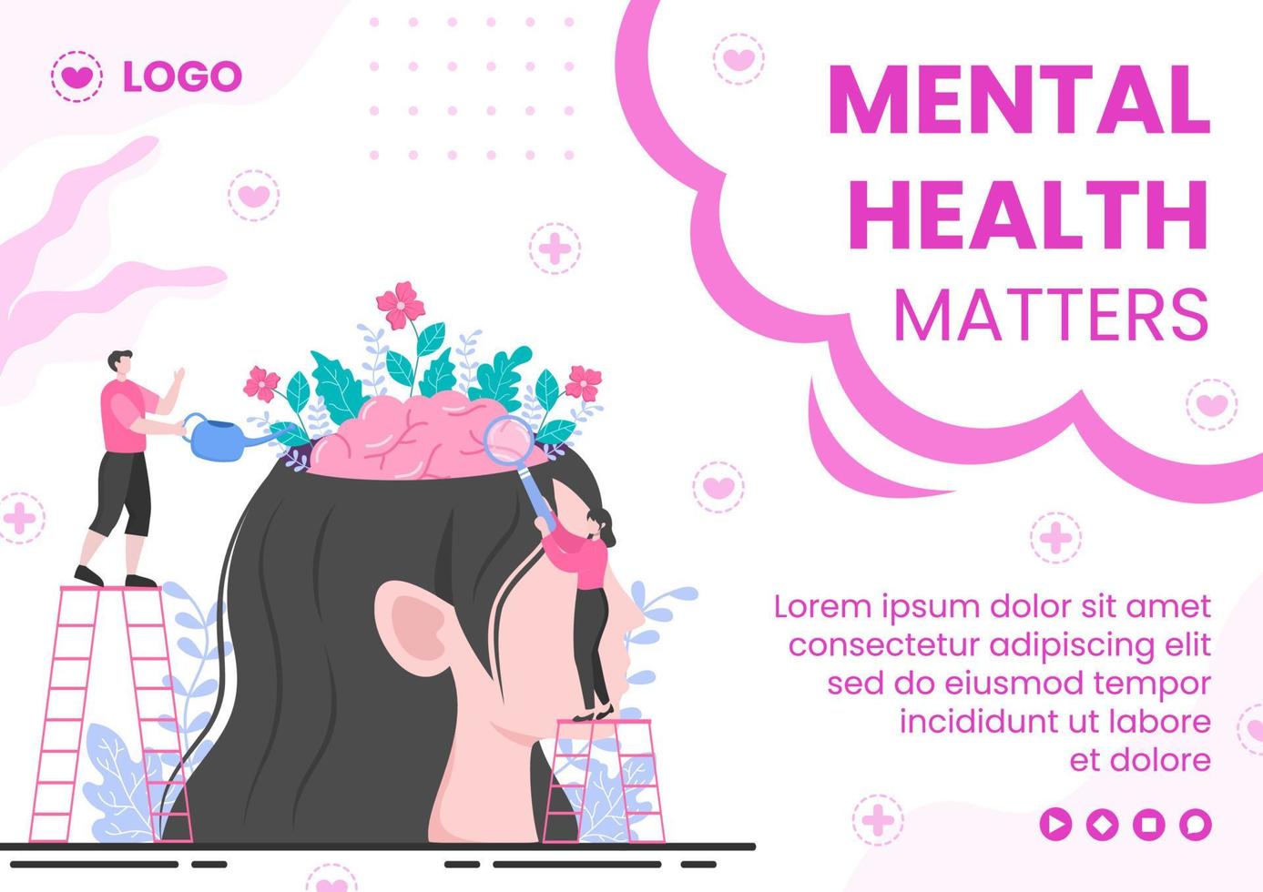 ilustração de design plano de modelo de folheto de saúde mental editável de fundo quadrado para mídia social, cartão de felicitações e web vetor