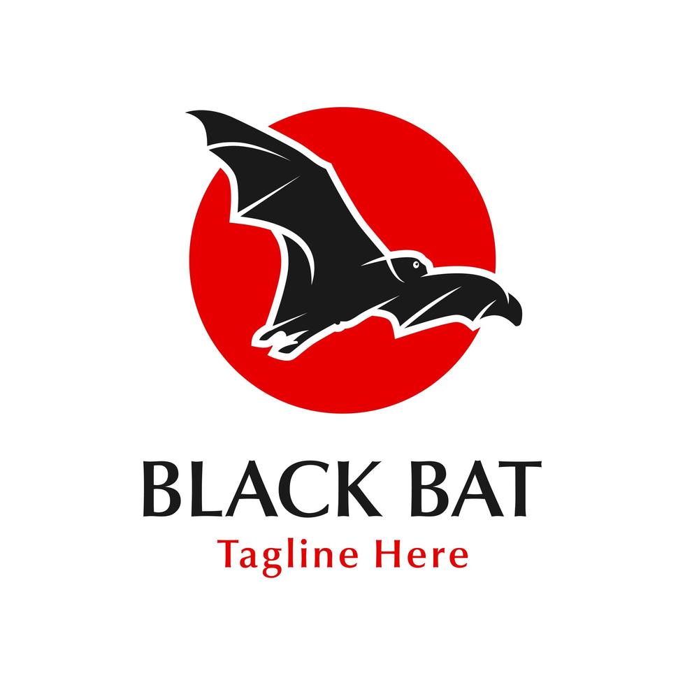 design de logotipo de morcego preto com círculo vetor