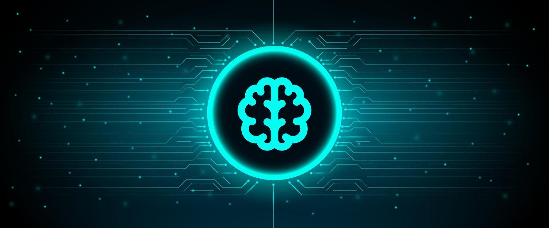 cérebro néon brilhante azul em fundo de tecnologia de conexão cibernética de segurança. vetor