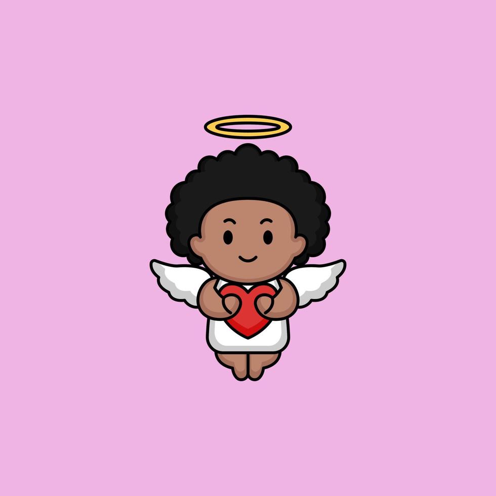 Dia dos Namorados anjo cupido preto fofo vetor