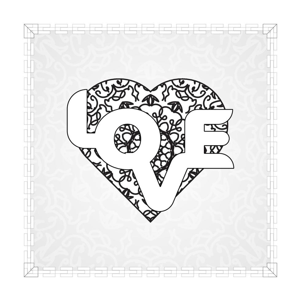 mão desenhada coração com mandala. decoração em ornamento de doodle oriental étnico vetor