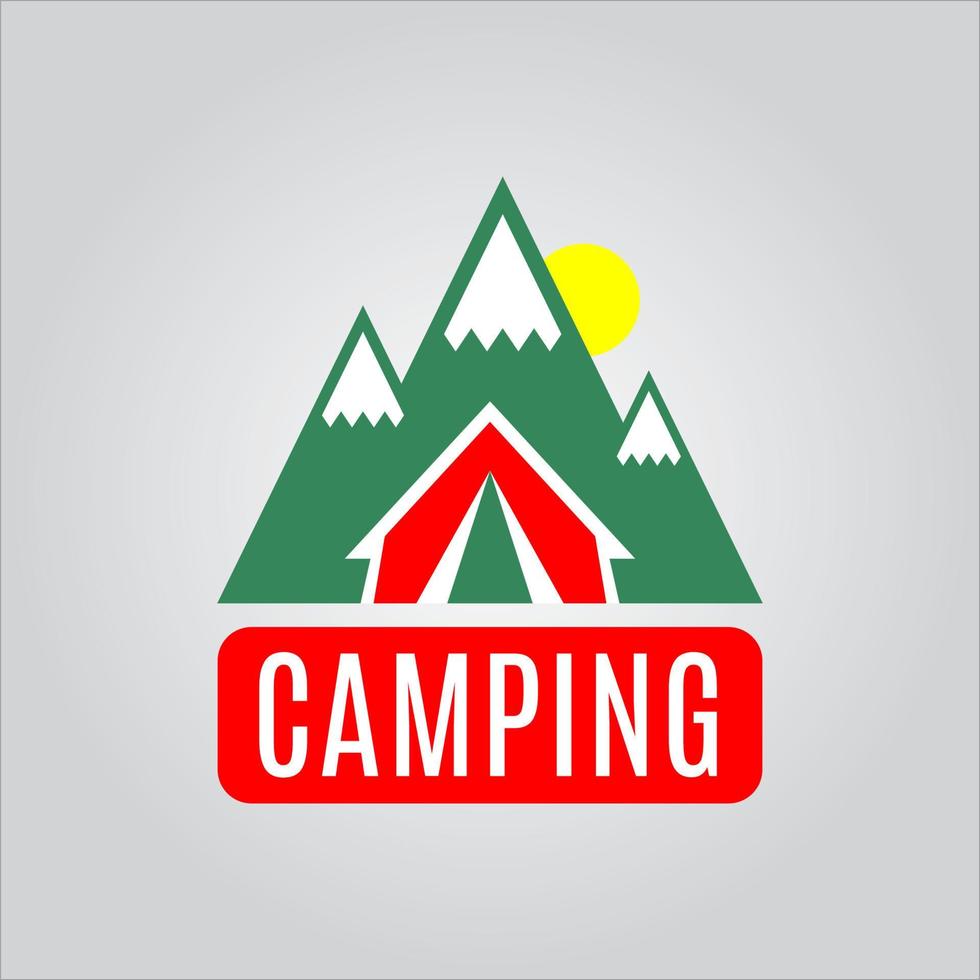logotipo de aventura e acampamento em floresta de montanha vetor