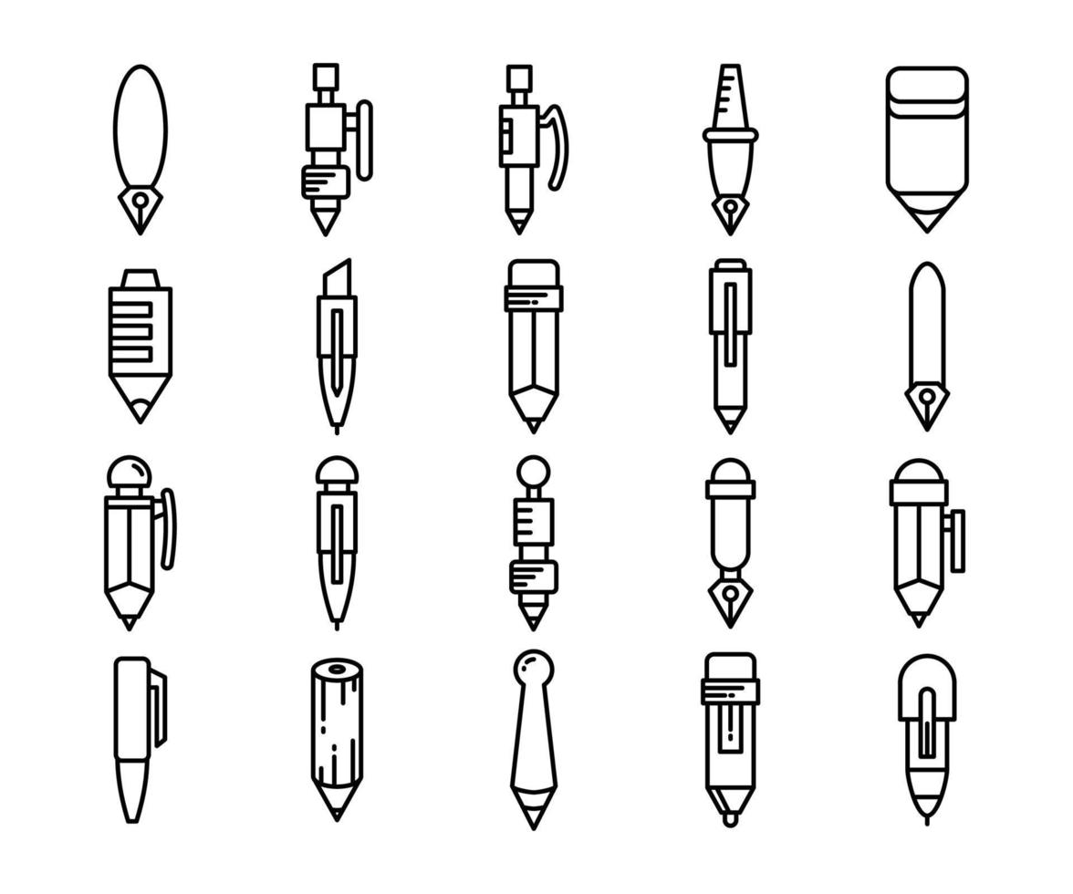ícones de caneta e lápis vetor